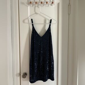 Reformation Navy Sequin Mini Dress